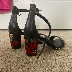 Kenneth Cole Black Heeled Sandals w/ Embroidery